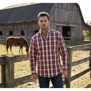 Ariat Pro Series Mens Long Sleeve Plaid Western Shirt Red White XXL